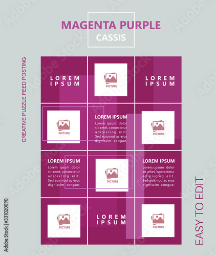 modern social media post feed, instagram feed, purple, white, minimalist, collour trend 2020 cassis.