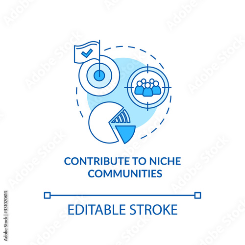 Contribution to niche communities, client search concept icon. Market analyzing idea thin line illustration. Target marketing. Vector isolated outline RGB color drawing. Editable stroke