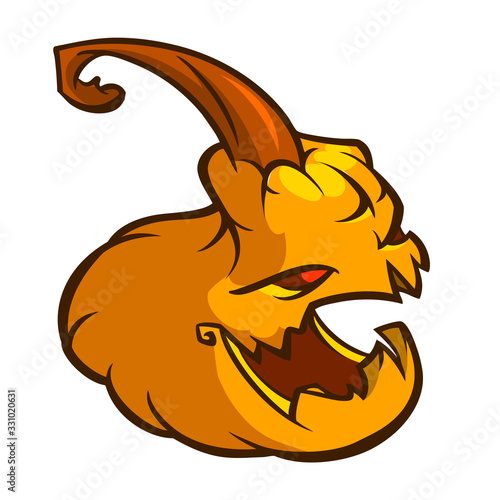 Halloween pumpkin with scary face on white. Vector illustration isolated