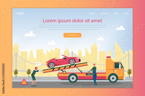 Towing Service Vector Landing Page with Copy Space