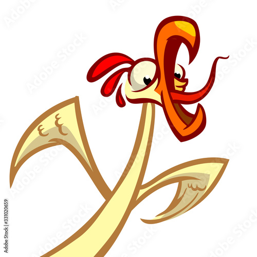 Cartoon chicken screaming. Vector illustration.