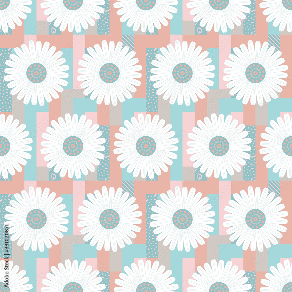Seamless pattern with white daisies on black background. Vector illustration. Seamless pattern with white daisies on black background. Vector illustration.