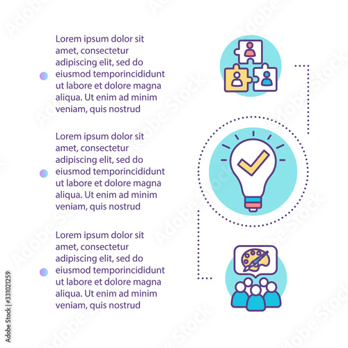 Creative briefing concept icon with text. Brainstorming for project. Cooperation and collaboration. PPT page vector template. Brochure, magazine, booklet design element with linear illustrations