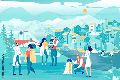 Flood Disaster Doctor Help People Volunteer Rescue