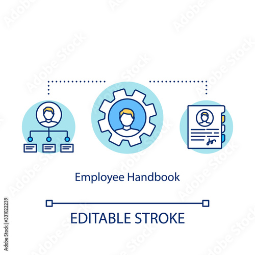 Employee handbook concept icon. Legal issues solving way idea thin line illustration. Instructions, company and worker obligations. Vector isolated outline RGB color drawing. Editable stroke