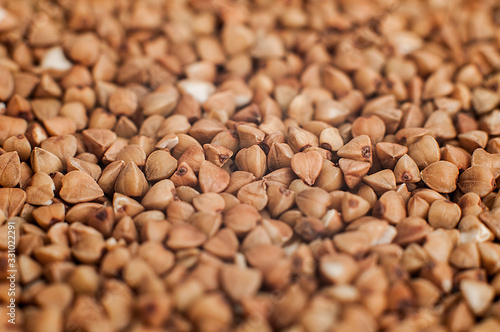 A plate of buckwheat - traditional Russian meal - close up.