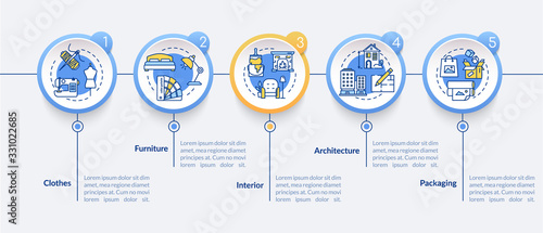 Creative agency types vector infographic template. Designer work presentation design elements. Data visualization with 5 steps. Process timeline chart. Workflow layout with linear icons