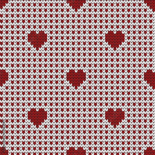Knitted seamless decorative patern red small hearts