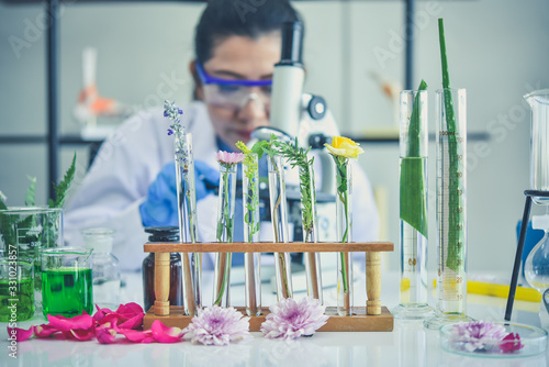 Принти на полотні Scientist with natural drug research, Natural organic botany and scientific glas