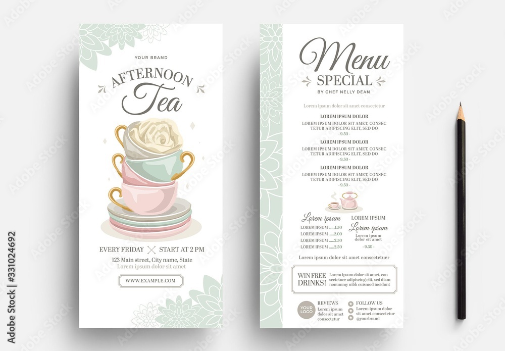 Afternoon Tea Menu Flyer Layout Stock Vorlage Adobe Stock