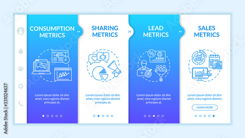Online product promo analysis onboarding vector template. Lead generation and sales metrics. Responsive mobile website with icons. Webpage walkthrough step screens. RGB color concept