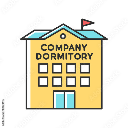 Company dormitory RGB color icon. Housing complex. Living accommodations for employees. Housing facilities. Residential area. Apartment block. Isolated vector illustration