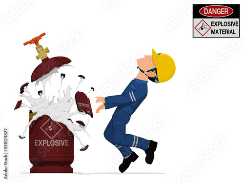 An industrial worker has an accident about explosive material