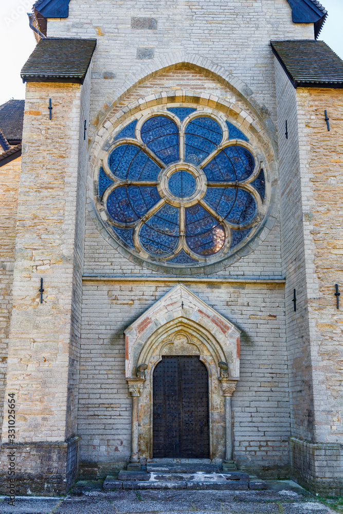 Entrance to Varnhem Church with a rose window