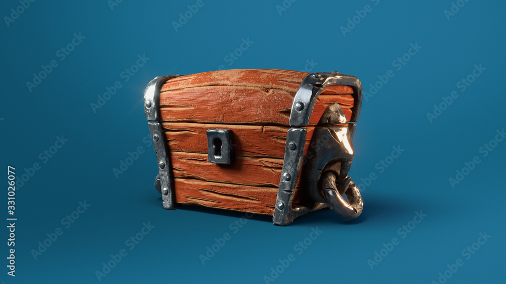 Closed vintage wooden magic chest. Concept art old pirate fantasy game