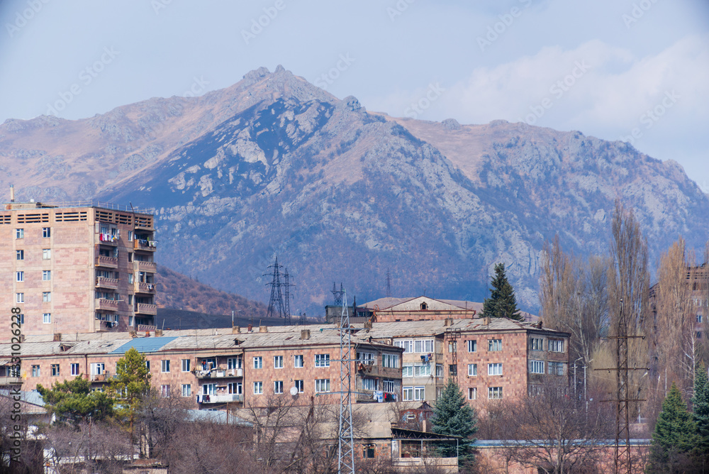 Mountain landscape with building block, Armenia