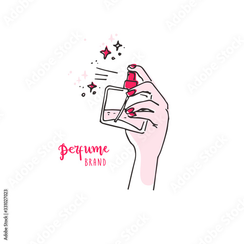 Doodle simple hand spray with perfume bottle. Good for logo