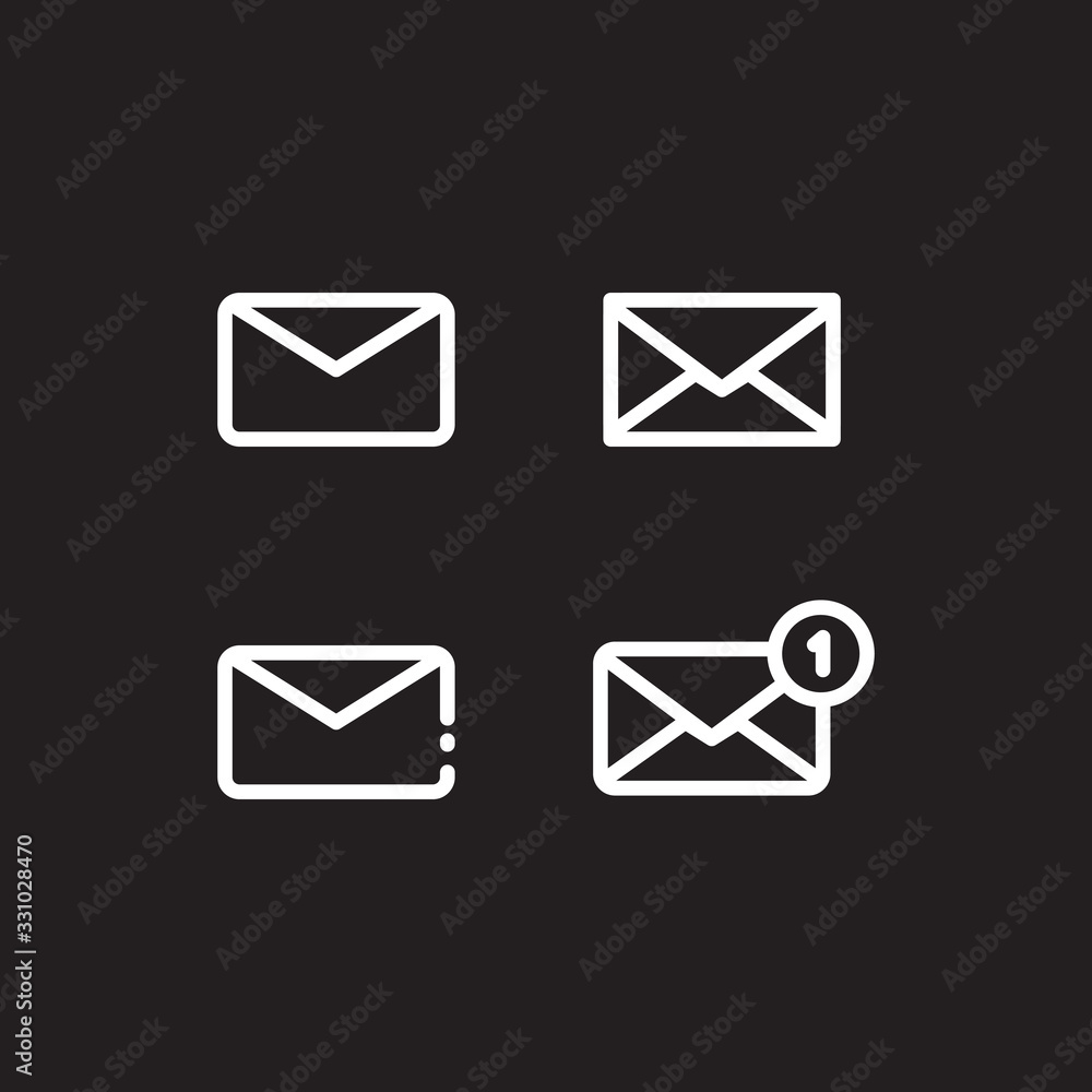 set of line art envelope icon isolated on black background set of line art envelope icon isolated on black background