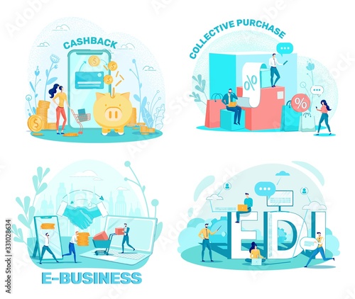 Internet Store and Network Business Scenes Set.