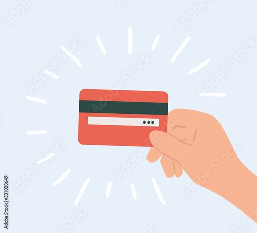 Plastic credit card in hand. Hand drawn vector illustration