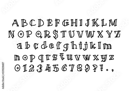 Vector hand drawn latin alphabet isolated on white background. Letters outline in black color.