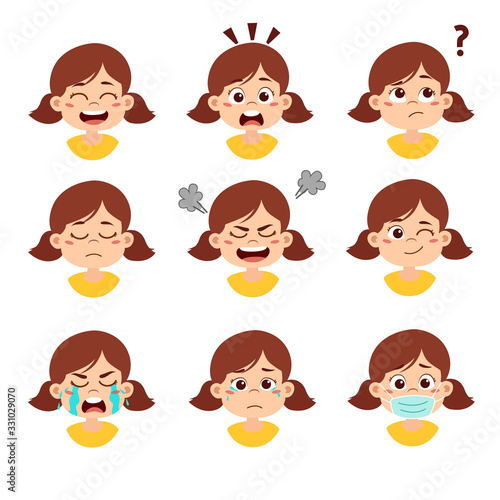 Cute kid facial expresstion set.