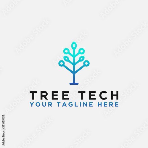 the concept of tree logo technology, design of network technology. - Vector