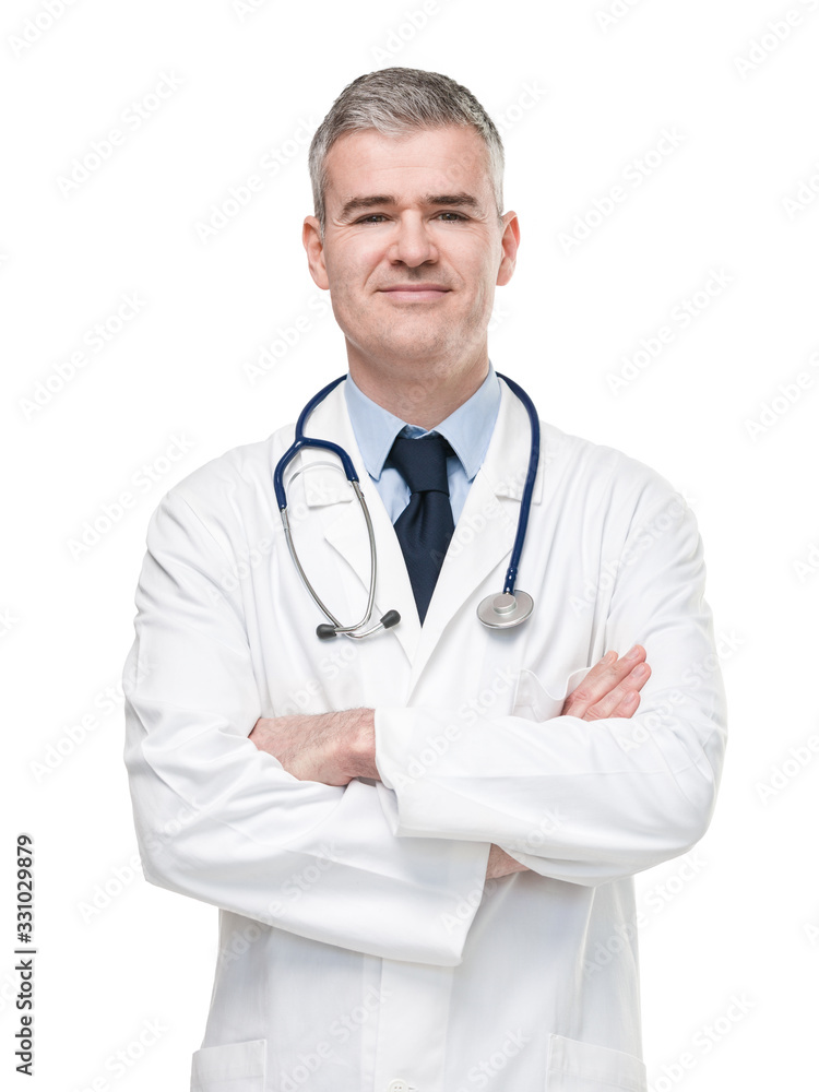 Confident male doctor in white lab coat Confident male doctor in white lab coat