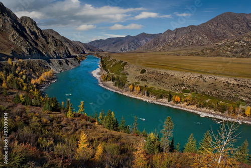 Russia. Mountain Altai. Katun river along the Chui tract near the village of Maly Yaloman.