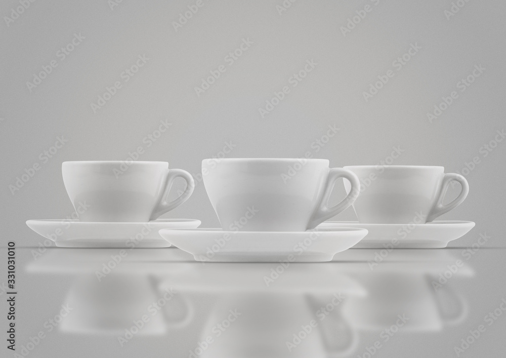 White and black coffee cup isolated  viewed from the front. Mockup for branding and logo presentation. 