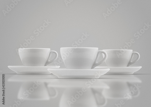 White and black coffee cup isolated viewed from the front. Mockup for branding and logo presentation. 