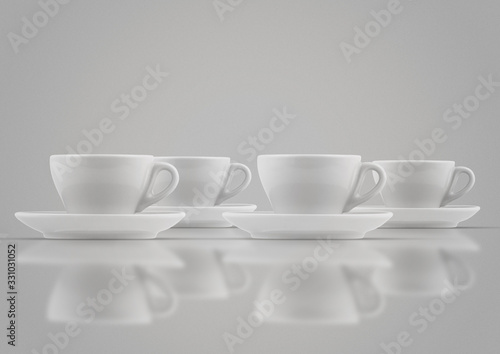 White and black coffee cup isolated viewed from the front. Mockup for branding and logo presentation. 