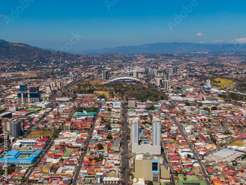 Fototapeta Naklejka Na Ścianę i Meble -  Beautiful aerial view of the empty streets due to Coronavirus disease (COVID-19) in San Jose Costa Rica