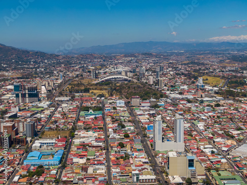 Fototapeta Naklejka Na Ścianę i Meble -  Beautiful aerial view of the empty streets due to Coronavirus disease (COVID-19) in San Jose Costa Rica