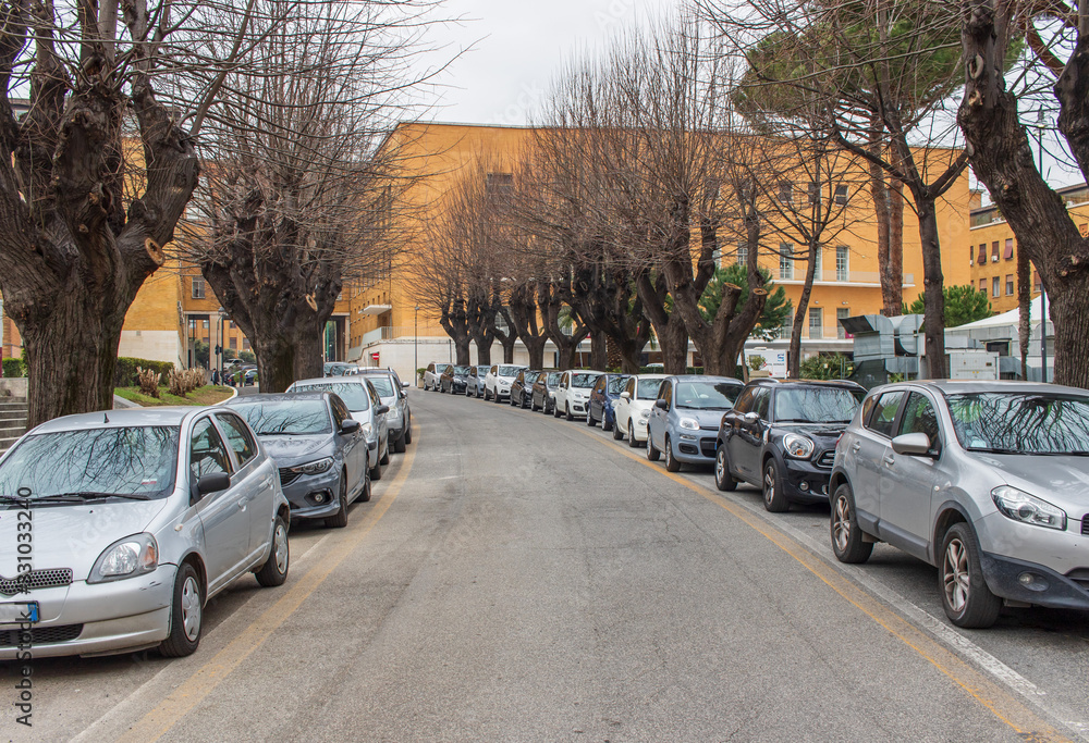  Rome, Italy - following the coronavirus outbreak, the italian Government has decided for a massive curfew. Here in particular the empty Università la Sapienza