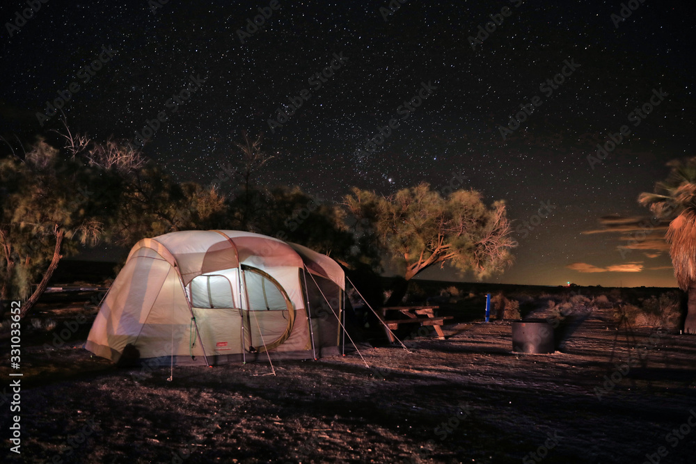 Tent Camping at Night Under the Stars and Milky Way