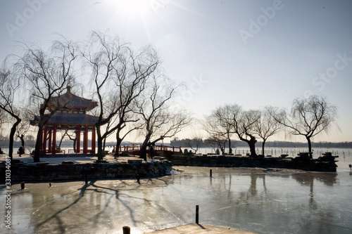 Chinese waterfront pavilion at the Summer Palace, Beijing China © cafetoday