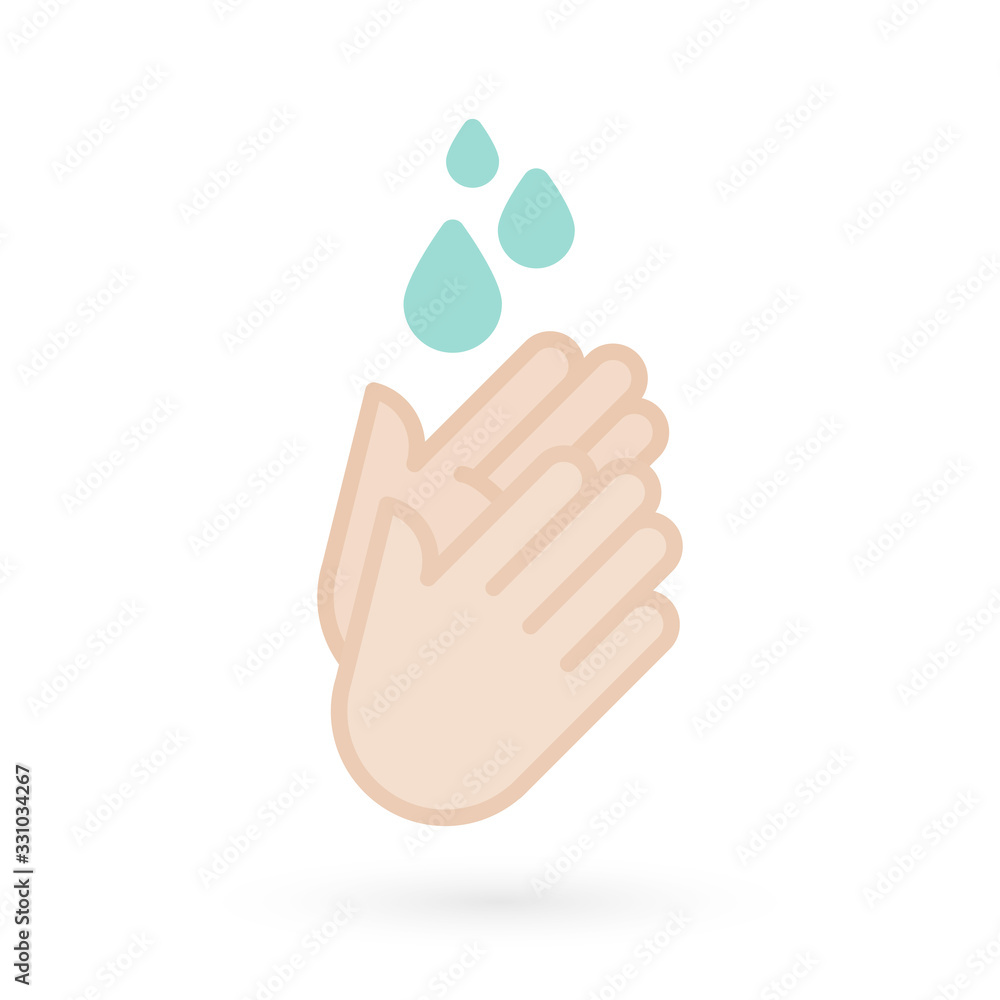 Hand washing icon. Hands with water drops symbol. Prevention against viruses, bacteria, flu, coronavirus. Concept of hygiene, cleanliness, disinfection. Vector illustration, flat design Hand washing icon. Hands with water drops symbol. Prevention against viruses, bacteria, flu, coronavirus. Concept of hygiene, cleanliness, disinfection. Vector illustration, flat design