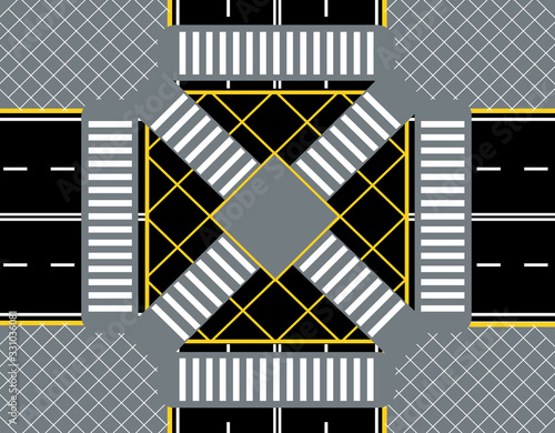 City street crossroads with zebra crosswalk. Close-up. illustration