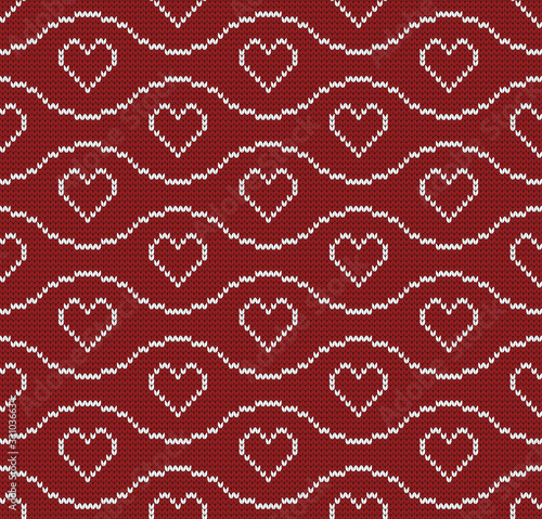 Knitted decorative seamless wavy pattern with hearts