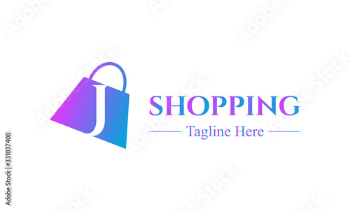 Abstract letter J with on shopping bag. Abstract shopping logo. Online shop logo