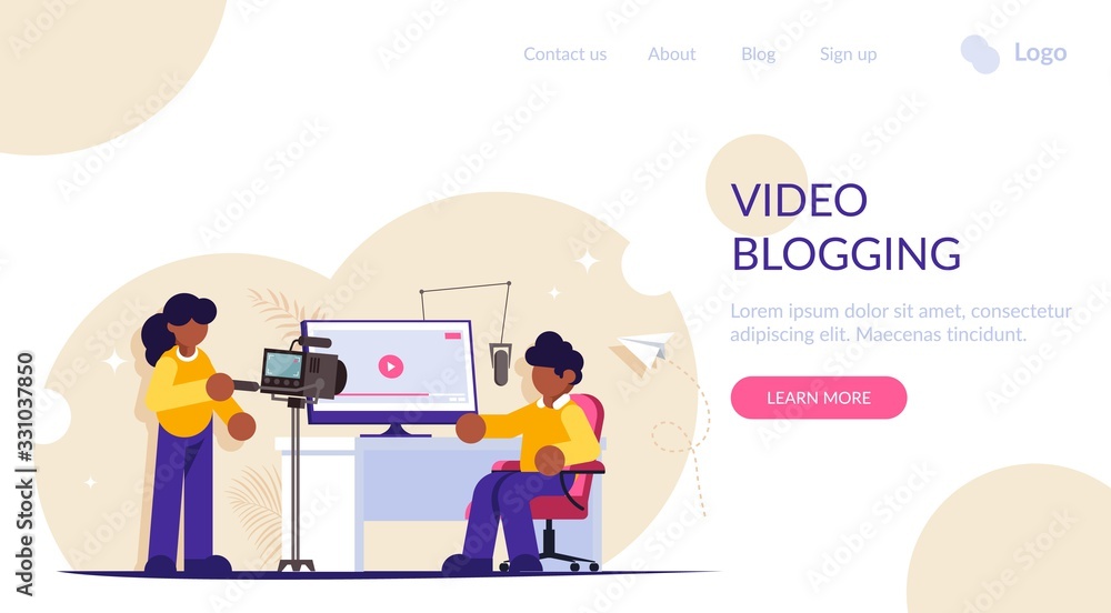 Video blogging concept. Take entertaining or educational content for your channel or social network. Home video studio. Modern flat vector illustration. Landing web page template.