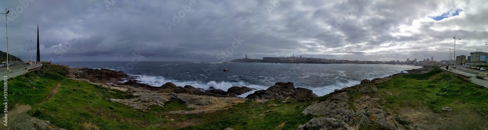 Waves on a beach in A coruna city in Spain