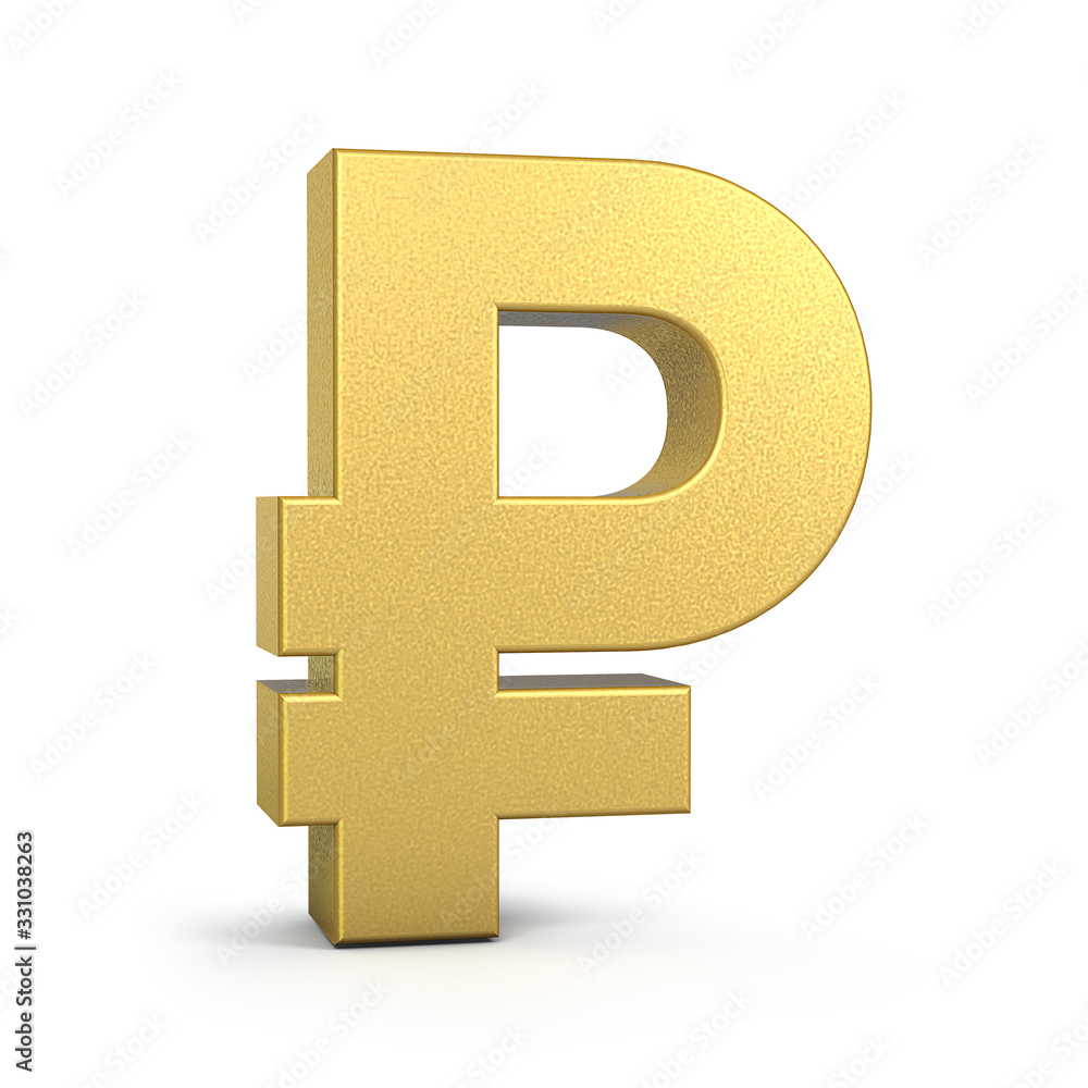 Golden ruble Currency Icon Isolated, 3D gold ruble symbol with white background, 3D rendering Golden ruble Currency Icon Isolated, 3D gold ruble symbol with white background, 3D rendering