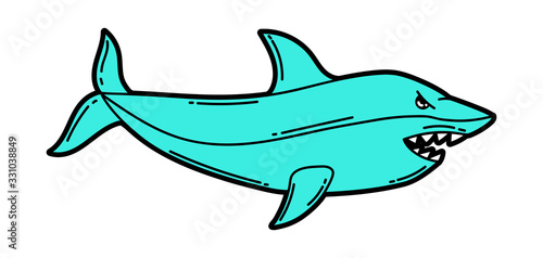 Illustration of cartoon shark. Urban colorful teenage creative image.