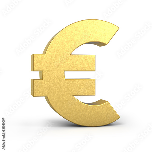 Golden Euro Currency Icon Isolated, 3D gold Euro symbol with white  background, 3D rendering Stock Illustration