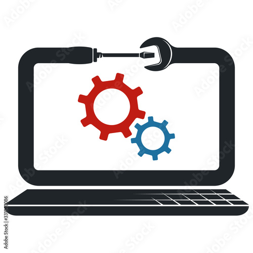 Laptop and computer repair with tool symbol for business