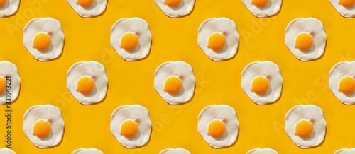 Fried eggs on yellow background