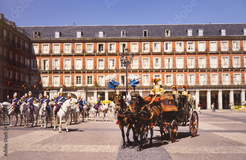 Europe, Spain, Madrid, Plaza mayor guards © charles