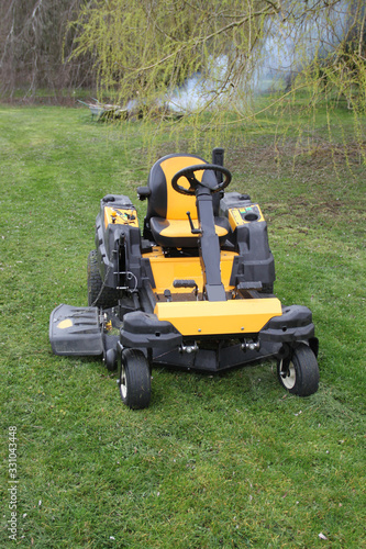 Lac de madine, France - march 15th 2020 : Cub cadet yellow tractor mower